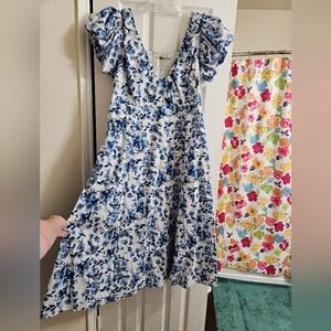 Abercrombie Deep V Maxi Floral Puff Sleeve Dress